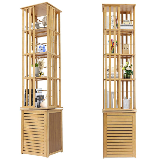 360° Rotating 6-Tier Bamboo Bookshelf with Shutter Door - Stylish Storage Rack for Small Spaces - WoodArtSupply