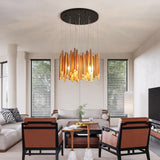 Fivootvi 8 Light Farmhouse Wood High Ceiling Chandelier RusticLarge Ceiling Light Fixture Adjustable Hanging Pendat Light for Dining Room Living Room Foyer Staircases Kitchen Island. Fivootvi