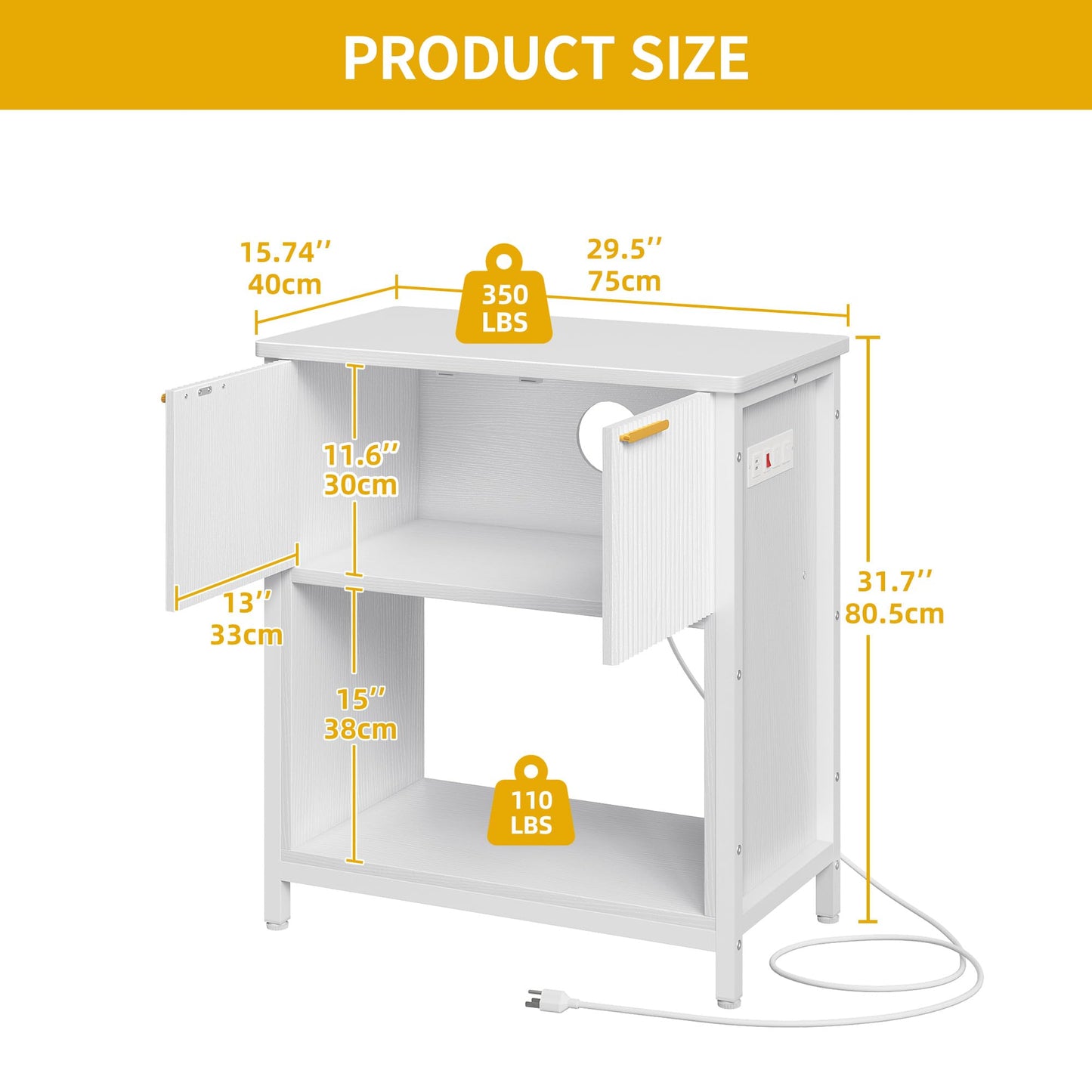 DWVO 20-29 Gallon Aquarium Stand with Power Outlets, Cabinet for Fish Tank Accessories Storage - Metal Frame Fish Tank Stand Suitable for Turtle Tank, Reptile Terrarium, 350LBS Capacity, White