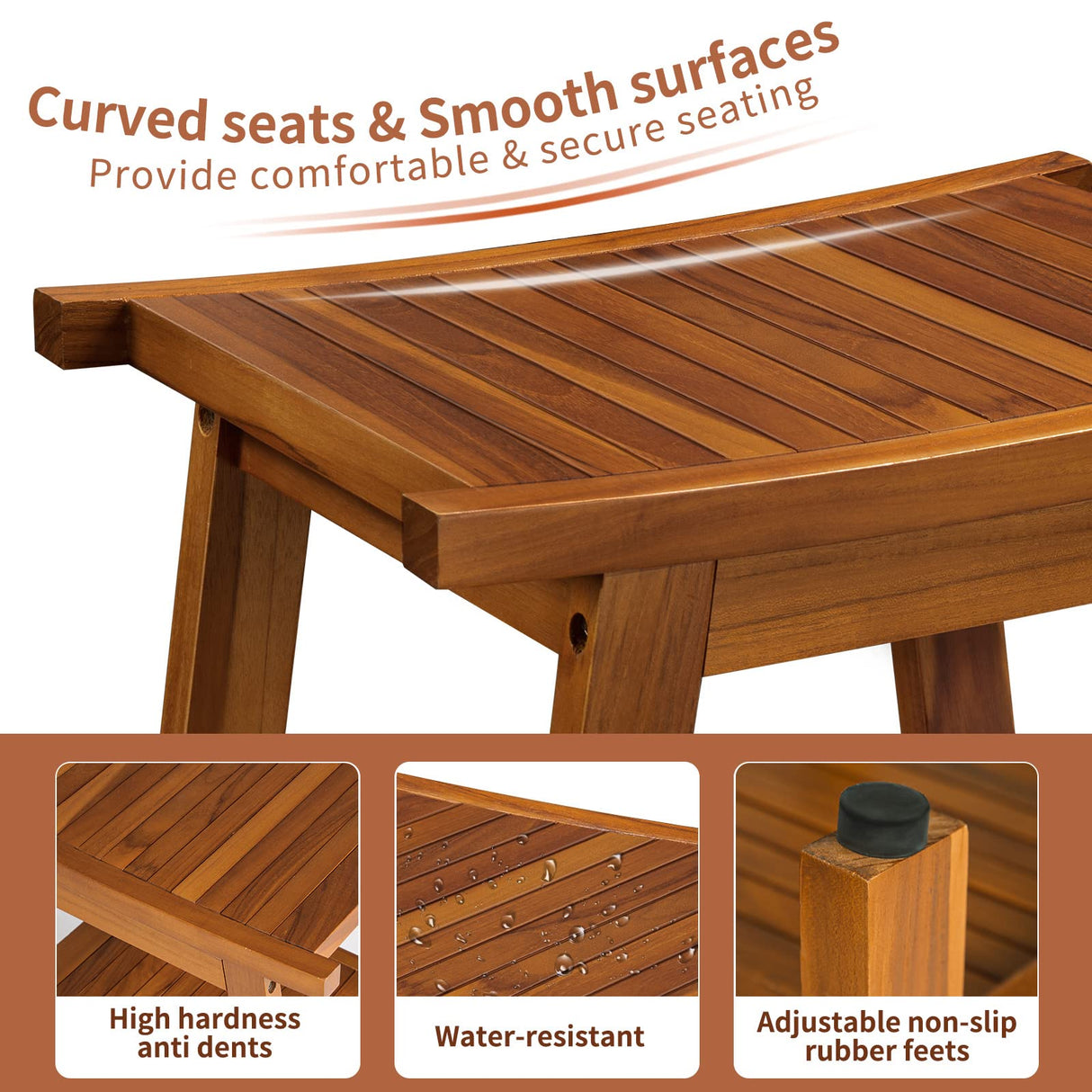 TEAKMAMA 21 Inch Teak Shower Bench with Storage Shelf and Handles, Teak Wood Shower Stool & Spa, Waterproof Shower Bench for Indoor and Outdoor Use, Bathroom Stools for Adults Sitting TEAKMAMA