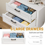 ZLWJGY White Dresser for Bedroom, Wood Dresser with 5 Drawers, Chest of Drawer for Bedroom Living Room Entryway Hallway, Modern Farmhouse Style Black Handles 47" Tall ZLWJGY