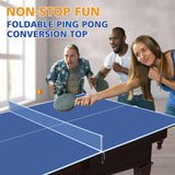 AOKUNG 7ft Mid-Size Ping Pong Conversion Top Foldable & Portable Table Tennis Table Top for Indoor Games-Blue AOKUNG