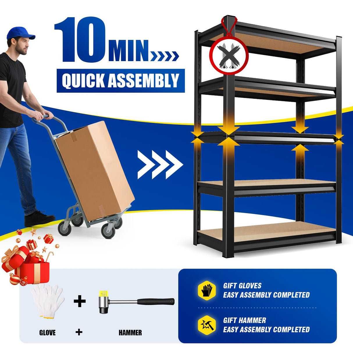 46"W Wood Garage Shelving Heavy Duty Garage Storage Shelves,2500LBs Metal Shelving Unit 5T Adjustable Industrial Utility Shelf Black Organization Rack for Warehouse Storage,72"Hx 45.7"W x19.7"D RPGHJJ