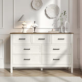 BAZELOR Farmhouse 7 Drawers Dresser for Bedroom, Modern Dresser with Metal Handle, Natural Texture, Wood Rustic Chest of Drawers for Bedroom,Living Room,Hallway and Entryway, Antique White BAZELOR