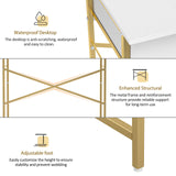 Small Vanity Desk No Mirror for Kids Bedroom, 31.5 Inch Vanity Table with Drawers, Makeup Vanity Desk for Narrow Spaces, White and Gold(No Mirror) ThreeHio