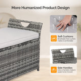 VINGLI 40 Gallon Outdoor Storage Bench with Cushion, Rattan Storage Box, Patio Wicker Deck Box with Seat for Garden | Balcony | Porch | Pool | Yard (Grey Frame + Light Grey Cushion) VINGLI