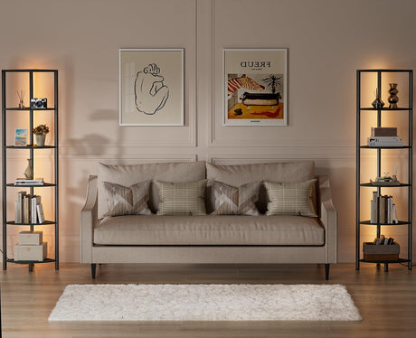 Furnulem 6 Tier LED Corner Shelf - 67.5” Tall Black Oak Storage and Display Unit Furnulem