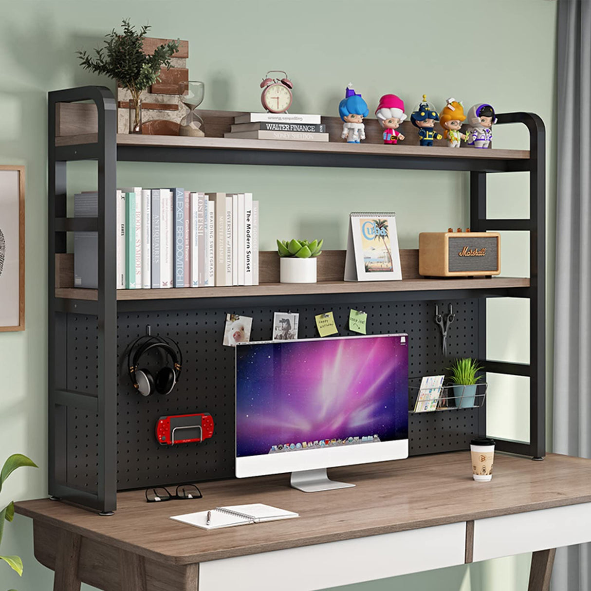 2 Tier Multifunctional Industrial Desktop Bookshelf for Home and Office Storage FPIGSHS