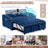 Sleeper Sofa Couch Bed with USB & Type C Port, Modern 3-in-1 Convertible Velvet Pull Out Loveseat Futon Sofa w/Phone Holder/Cup Holder for Living Room Apartment, Adjustable Backrest, Blue Antetek