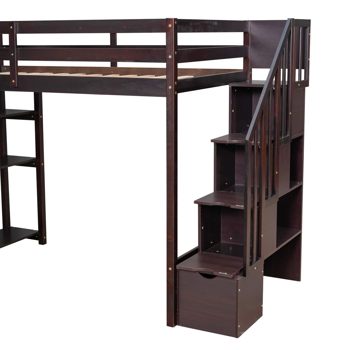 Twin Loft Bed with Stairs and Storage by Harper & Bright Designs - Solid Wood Frame in Espresso Harper & Bright Designs