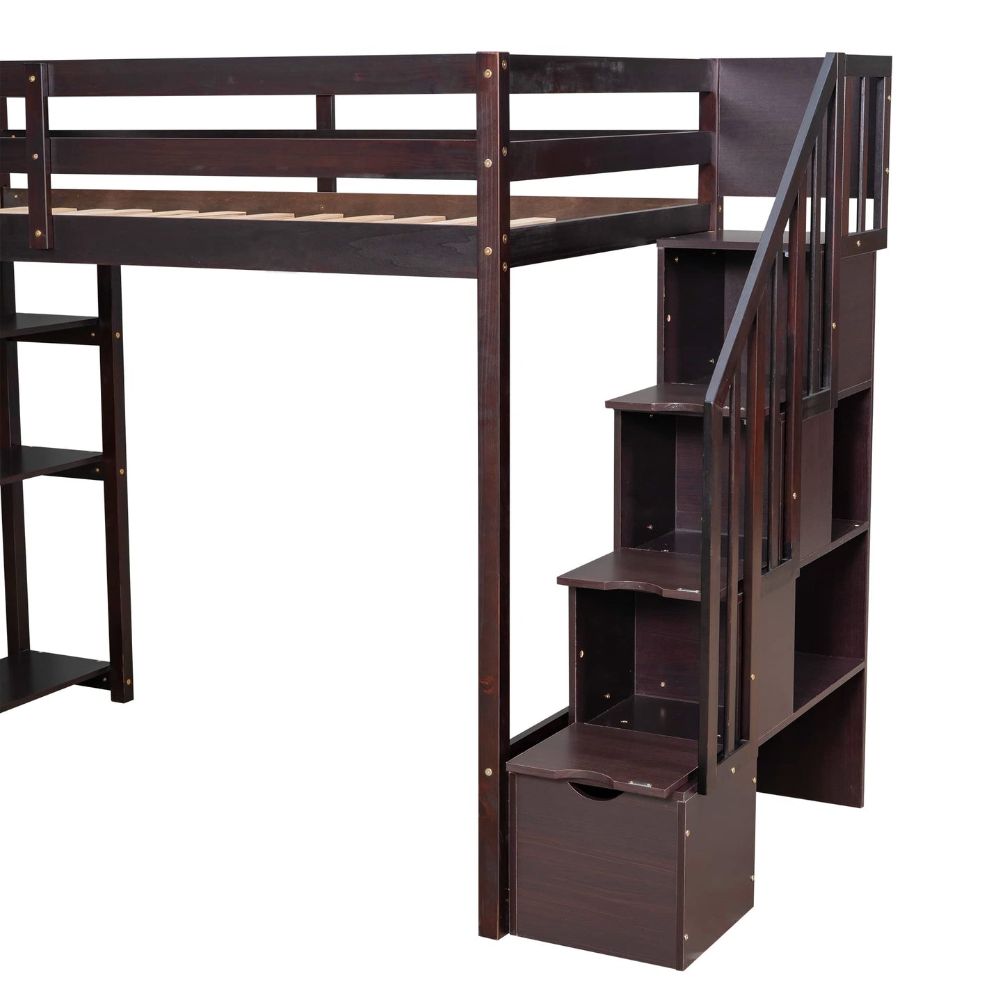 Twin Loft Bed with Stairs and Storage by Harper & Bright Designs - Solid Wood Frame in Espresso