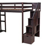 Twin Loft Bed with Stairs and Storage by Harper & Bright Designs - Solid Wood Frame in Espresso Harper & Bright Designs
