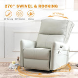 QKFF Power Swivel Rocker Recliner Chair for Nursery, Upholstered 270° Swivel Glider Rocker Chair with USB Ports, Small Power Recliners for Small Spaces Living Room (Light Grey) QKFF