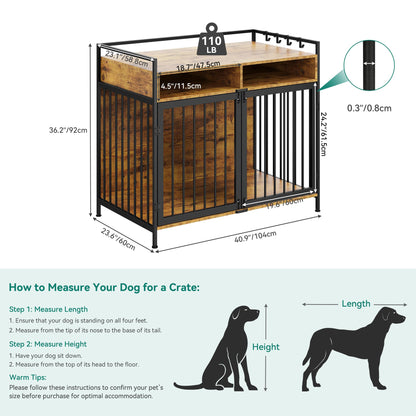 YITAHOME Dog Crate Furniture, 41" Heavy Duty Dog Kennel with 2 Drawers, Wooden Dog Crate End Table for Medium Small Medium Dogs, Rustic Brown - WoodArtSupply