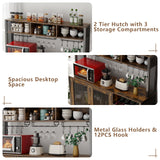 Loomie Wine Bar Cabinet with LED Light, Industrial Coffee Bar with Wine Rack & Glass Holder & 3 Compartments, Kitchen Buffet Sideboard with Storage, Liquor Cabinet, Rustic Brown Loomie