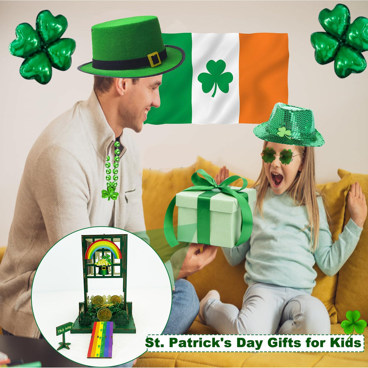 Vecacosic Leprechaun Trap Kit for Kids, Wood DIY How to Catch A Leprechaun Kit St Patricks Day Leprechaun Trap Decorations, Funny Leprechaun Trap Kit Supplies Toys Crafts Gift (B) Vecacosic