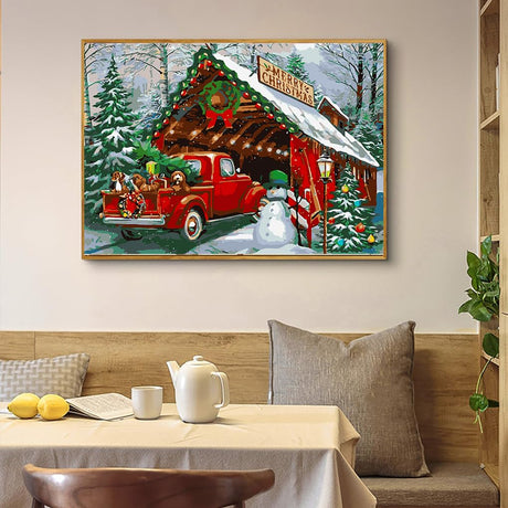 Eiazuiks Christmas Paint by Number for Adults. Truck Paint by Numbers for Adults Beginner Drawing Paintwork with 3 Paintbrushes Paint Canvas Oil Painting 16” x 20” Eiazuiks