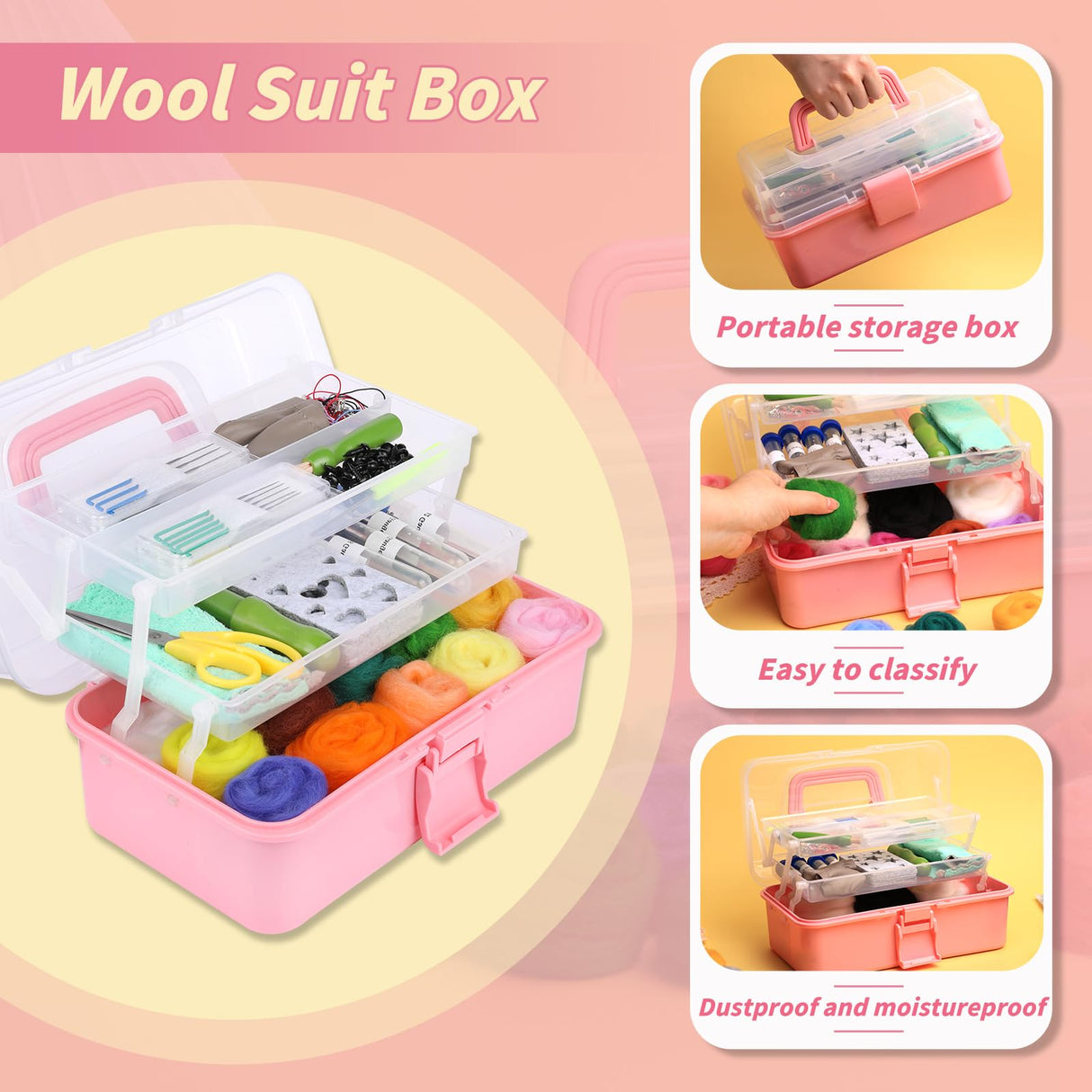 JUPEAN 221 Pcs Needle Felting Kit Needle Felting Starter Kit Needle Felting Supplies Including 43 Color Wool Roving Felting Molds Foam Mat and 4 Sizes Felting Needles for DIY Craft Project JUPEAN