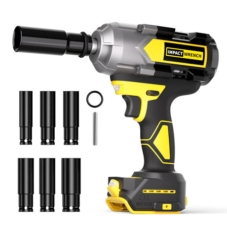 VERVEWAVE 1200N.m Impact Wrench for DeWalt 20V Battery (no battery), 20V 1/2” Cordless Impact Gun, 900Ft-lbs Electric Impact Driver with 3-Speed Control, 6 Pcs Impact Sockets Included, Tool Only VERVEWAVE