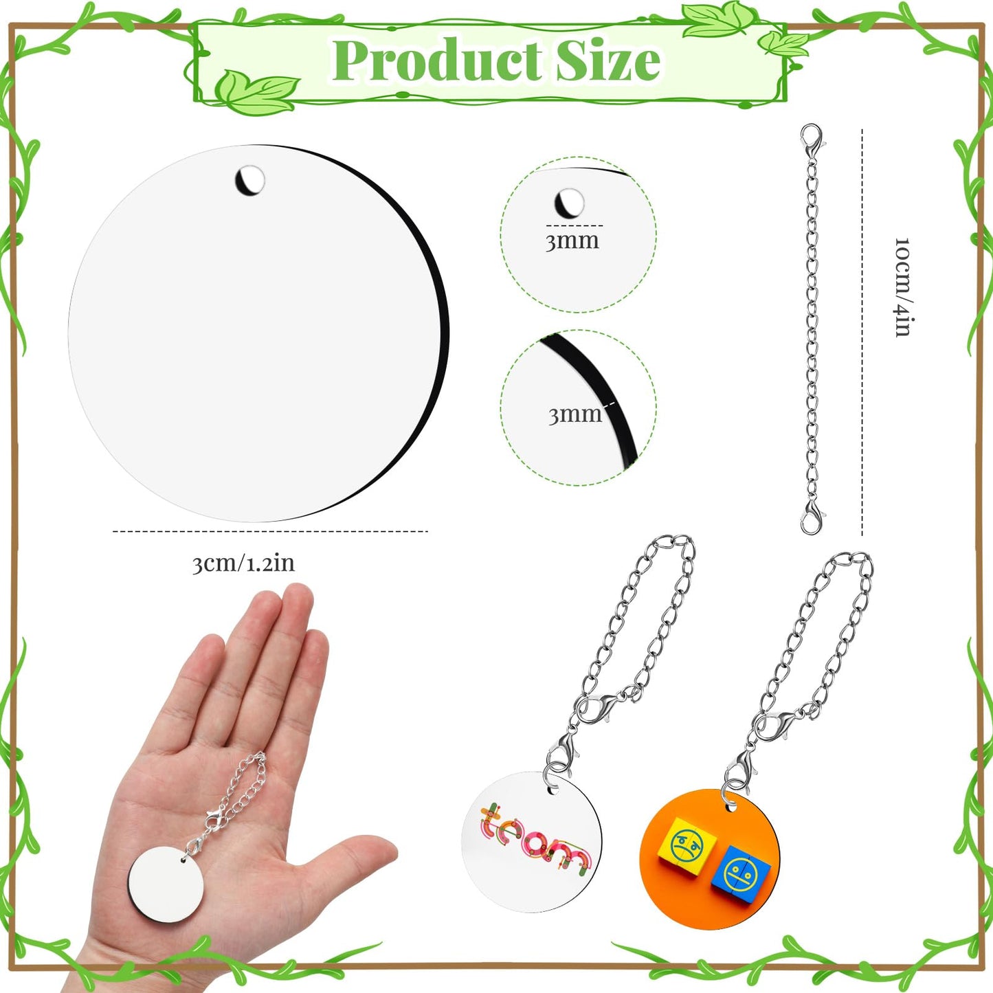 ZhouBoat 18 Set Sublimation Charm Accessories for Cup Name ID Charm for Tumbler Cup MDF Round Double Side Sublimation Blanks Bulk with Chains Rings Friends Gift for DIY Crafts