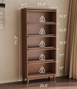 Solid Wood Bookcase 5 Tier Bookshelves with Tempered Glass Flip-Up Doors 72Hx13.7Dx32W" Brown Finish Cube Storage Organizer, Bookshelf Versatile Pantry Cabinet with Storage for Kitchen Home Office AnywaysWood