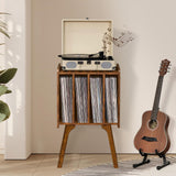 Lerliuo Record Player Stand with Storage Holds Up to 80 Albums, Turntable Stand with Beech Wood Legs, Mid-Century Record Player Table,Brown Vinyl Holder Display Shelf for Bedroom Living Room Lerliuo