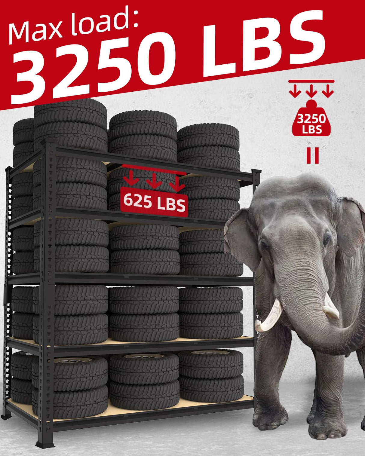 PrimeZone Heavy Duty Garage Storage Shelves - 48" W X 24" D X 72" H Adjustable Metal Shelving Unit, 5 Tier Industrial Shelves for Storage Standing Utility Rack for Warehouse, Pantry, Basement, Black PrimeZone