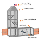 TIMHAKA Catio Outdoor Cat Enclosure with Tunnel, 2 in 1 Outside Pet Playground Include 1 Catio and 1 Tunnel, Cat Enclosure with Cats Hammock and Waterproof Cover, Indoor Outdoor Cats Cage with 2 Door TIMHAKA