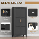 71" Metal Wardrobe Cabinet with Hanging Rod, Metal Clothing Storage Cabinets with 2 Doors and Adjustable Shelves, Armoire Wardrobe Closet for Bedroom, Laundry Room, Cloak Room, Black Bestoo