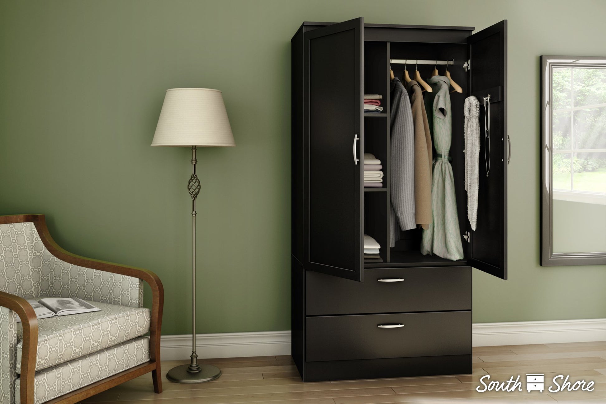 South Shore Acapella Wardrobe Armoire, Pure White - WoodArtSupply