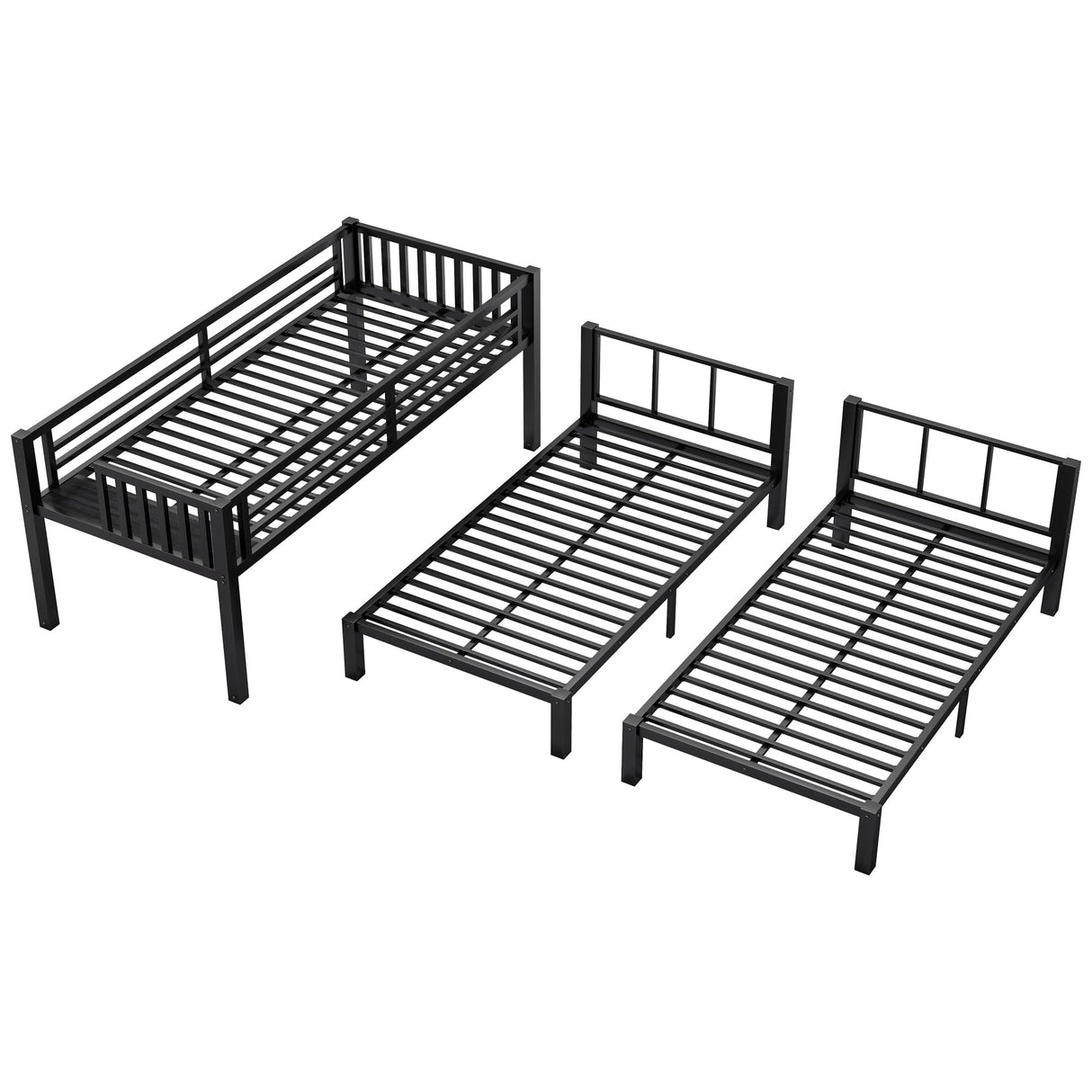 Mirightone Triple Bunk Bed Metal 3 Bed Bunk Beds for Kids Twin Over Twin Bunk Beds for 3 with Safety Guardrail for Teens Adults, Can Be Separated into 3 Twin Beds, Noise Free, Black Mirightone