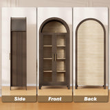 Skyrain 73'' Tall Arched Cabinet, Wood Kitchen Pantry Cabinets with Glass Doors, 5-Tier Storage Hutch with Adjustable Shelves & Metal Handles, Modern Bookcase for Dinning Room, Living Room, Brown Skyrain