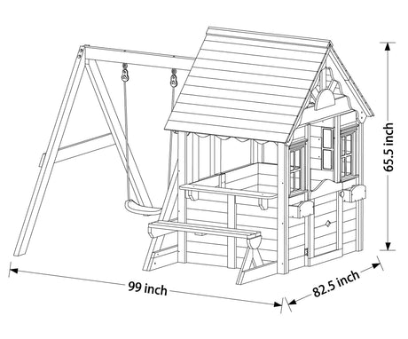 Sportspower Swing n' Play Wooden Outdoor Backyard Playhouse with Swing, Picnic Bench and Flower Boxes, Brown Sportspower