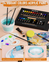 Nicpro 68PCS Acrylic Paint Canvas Set for Adults & Kids, Art Painting Supplies Kit with 24 Paints,Table Easel,8 Canvas Panels,12 Brushes,Paper Pad,Cleaning Cup,Sponge,Palette for Artist Beginner Nicpro