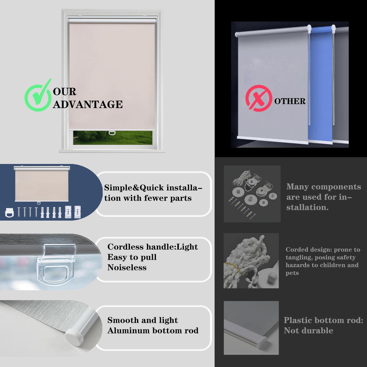 Ajadeblind Blackout Roller Shades for Windows, Thermal Insulated Pull Down Shade, Total Blackout Window Blinds for Home,Office,Bedroom,Door (Linen Beige,23''x72'') Ajadeblind