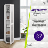 Kings Brand Furniture Romero Tall Curio Storage Cabinet - Tall Bookshelf Perfect for Living Room, Kitchen, Bedroom & Office - Storage Cabinet with 5 Storage Shelving & 1 Glass Door Display - White Kings Brand Furniture