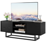 HAIOOU TV Stand for 50 55 Inch TV, Modern TV Console Small Entertainment Center with Sturdy Metal Base, Push-to-Open Doors and Soft-Close Hinges for Living Room, Bedroom - Wood Grain Black HAIOOU