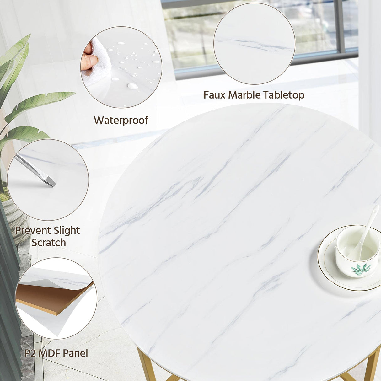 Yaheetech Faux Marble Coffee Table, 35.5in Round Coffee Table with Metal Legs for Living Room, Modern Center Table for Home & Office, White and Gold Yaheetech