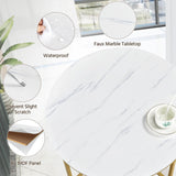 Yaheetech Faux Marble Coffee Table, 35.5in Round Coffee Table with Metal Legs for Living Room, Modern Center Table for Home & Office, White and Gold Yaheetech