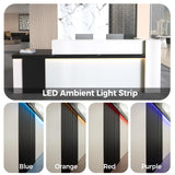 Anzhap L-shaped Standing Reception Desk with LED Lights, Front Desk Reception Counter with Drawer, Open Storage Cabinets for Office, Salon, Lobby (Black Grain + White Grain/Left, 71"L * 24"W * 39"H) Anzhap