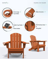 SERWALL Adirondack Chair with Cup Holders - Composite Adirondack Chairs HDPE Outdoor Chairs All Weather Use- Orange SERWALL
