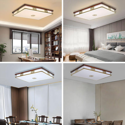 Dimmable Modern LED Ceiling Light, 38'' Large Rectangular Ceiling Lamps with Remote Control, Wood Flush 3000K-6000K Mount Light Fixtures for Living Room Dining Room Bedroom - WoodArtSupply