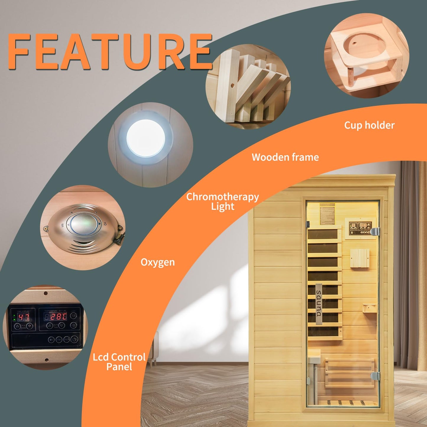 1-Person Far Infrared Home Sauna, Side-Opening Hemlock Wooden Indoor Mini Sauna 1050W Constant Temperature Control Personal Dry Sauna Home Spa,Time and Temp Pre-Set，Valentine's Day