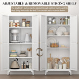 FATIGOS Metal Pantry Storage Cabinet, Kitchen Pantry Cabinets with 2 Doors and Adjustable Shelves, 65" White Metal Pantry Cabinet, Steel Locker for Kitchen, Living Room, Dining Room FATIGOS