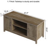 ChooChoo Farmhouse TV Stand, Wood Grooved Door Entertainment Center with Storage Cabinets and Open Shelves, Rustic Media Console up to 55 inches for Living Room, Bedroom, Grey Wash ChooChoo