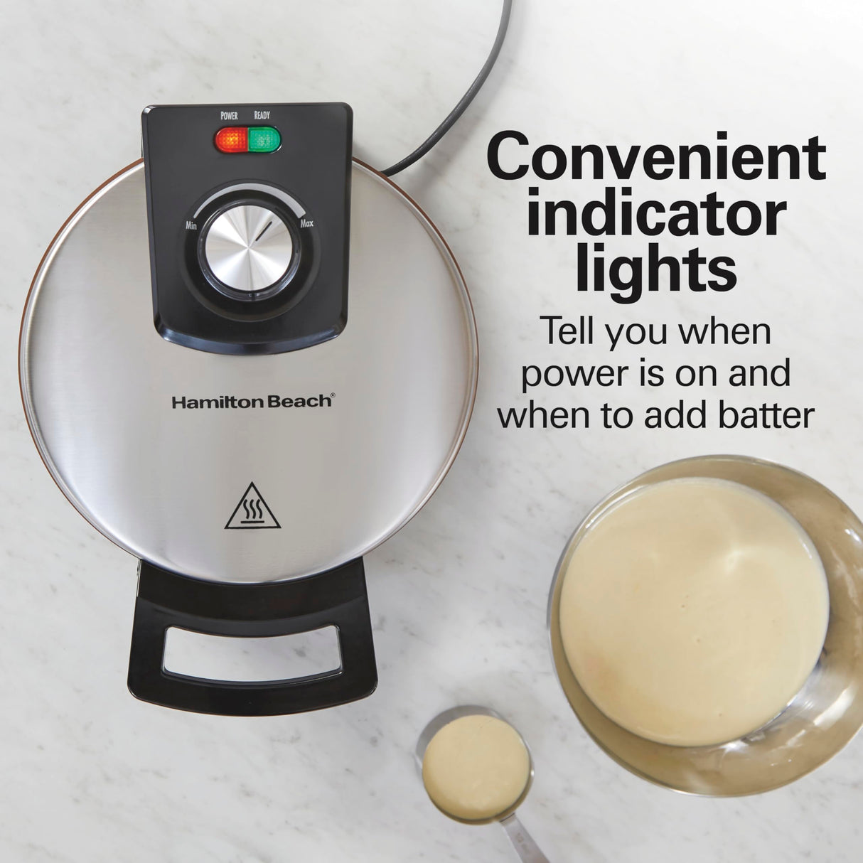 Hamilton Beach Belgian Waffle Maker with PFAS-Free Non-Stick Ceramic-Coated Plates, Browning Control, Indicator Lights, Stainless Steel (26081) Hamilton Beach