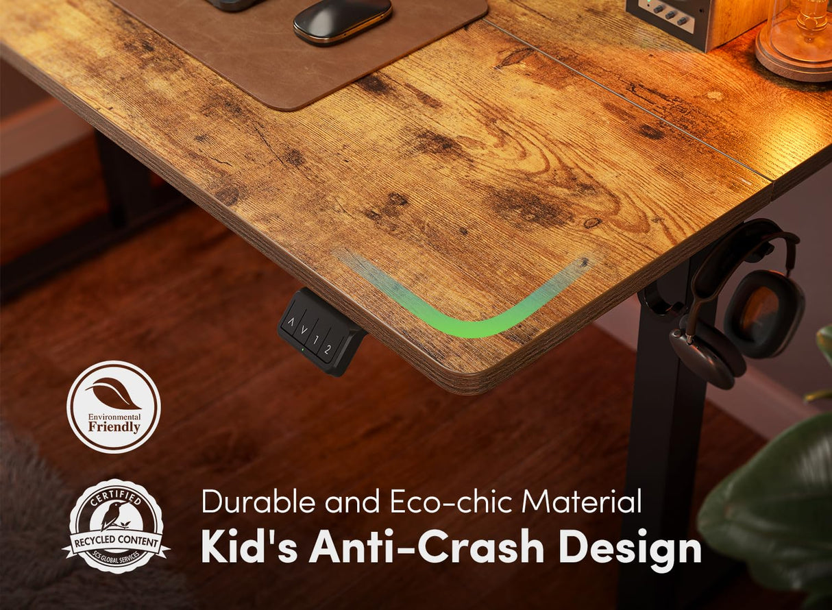 FEZIBO Electric Standing Desk, 48 x 24 Inches Height Adjustable Stand up Desk, Sit Stand Home Office Desk, Computer Workstation, Vintage Brown FEZIBO