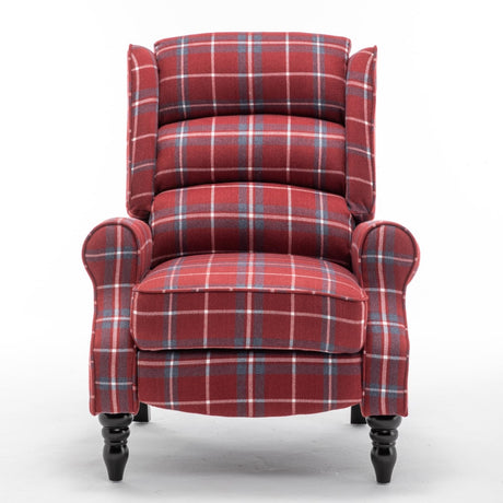 PATIOPTION Upholstered Wingback Recliner Chair, Plaid Recliner Chair Armchair Adjustable Footrest Push Back Reclining Sofa, Mid-Century Modern Lounge Armchair for Living Room, Bedroom, Reading - Red PATIOPTION