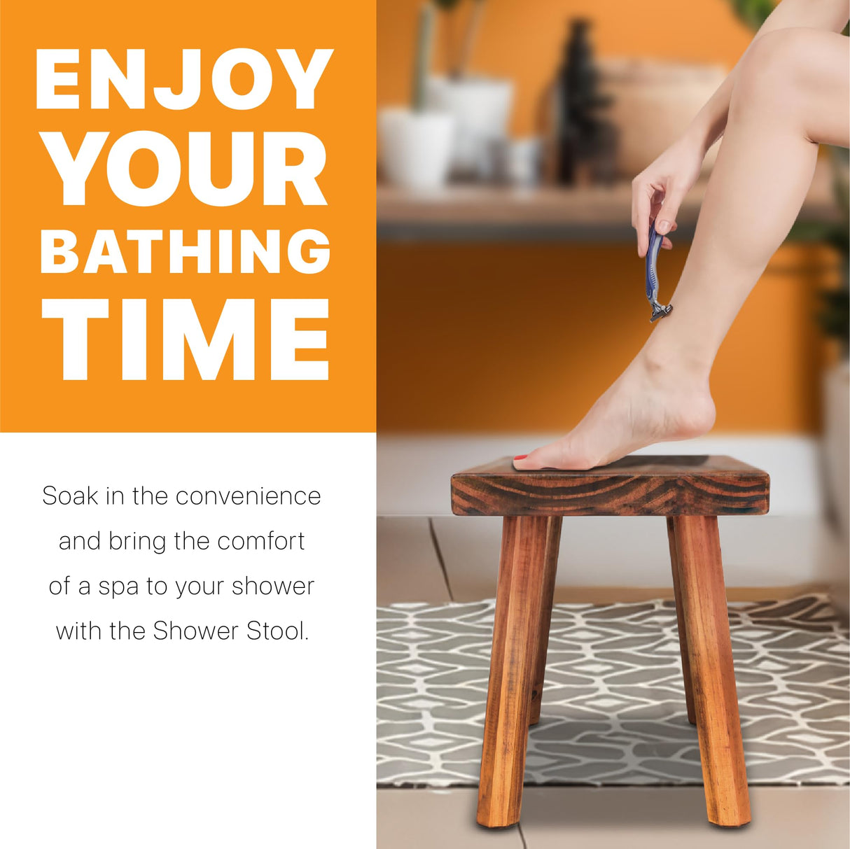 ENKEZI Shower Bench - Shower Foot Rest 12 in, Shower Stool for Shaving Legs, Rustic Scandinavian Stool - Multi-Purpose Wood Plant Stool, Adult Step Stool, (Scandinavian) ENKEZI