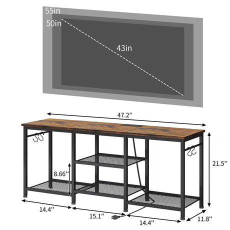 YGEOMER TV Stand Entertainment Center for 55 Inch TVs, with Charging Station and Lights Open Storage Shelves, TV Media Console, Open Storage Shelf with Sound Rack for Living Room, Rustic Brown YGEOMER